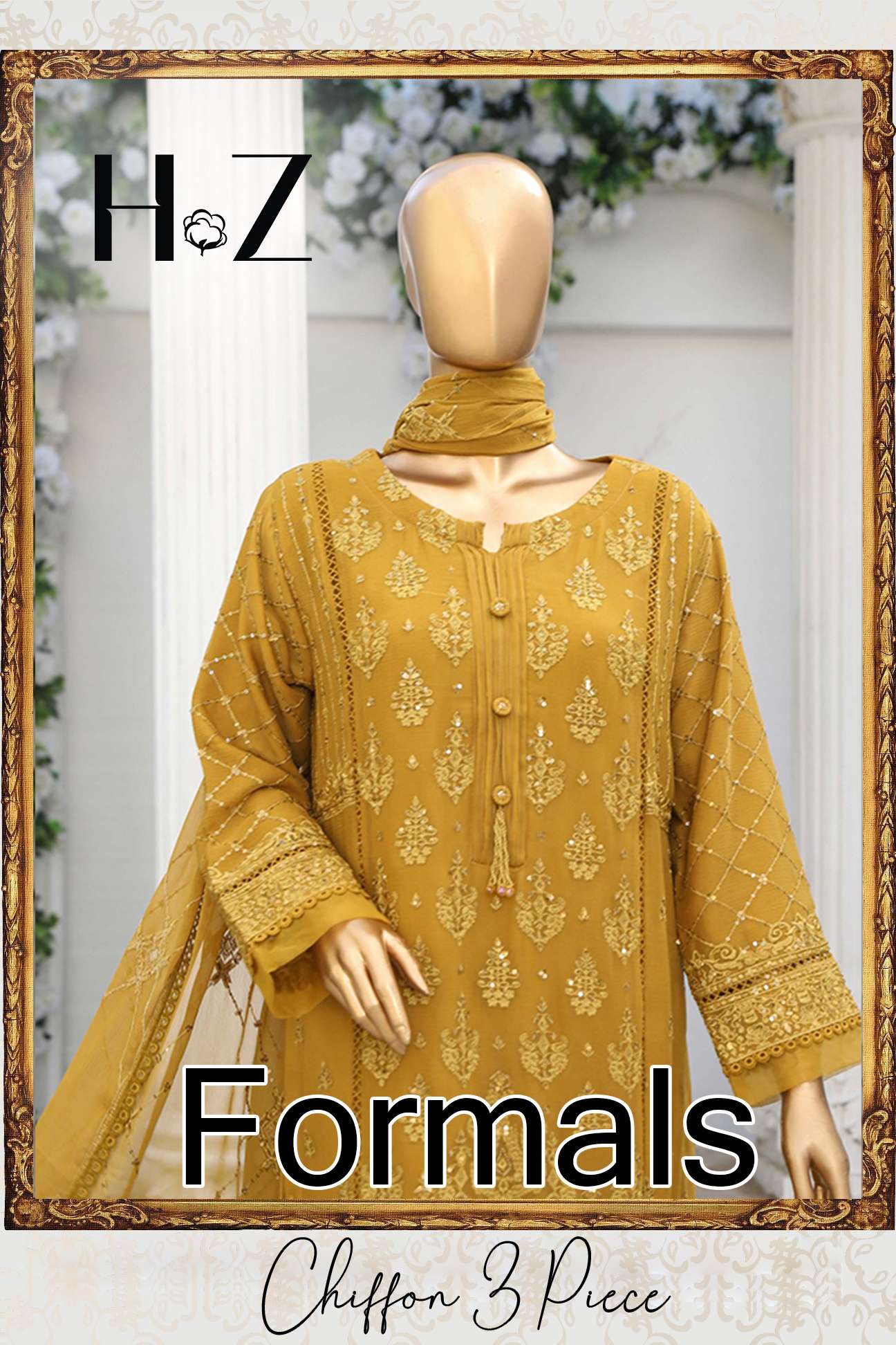 HZ Formal 3 Piece Chiffon Stitched Collection 2023